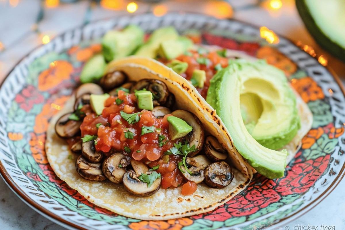 Recette mexicaine de tacos végétariens : le "no chicken tinga" aux champignons