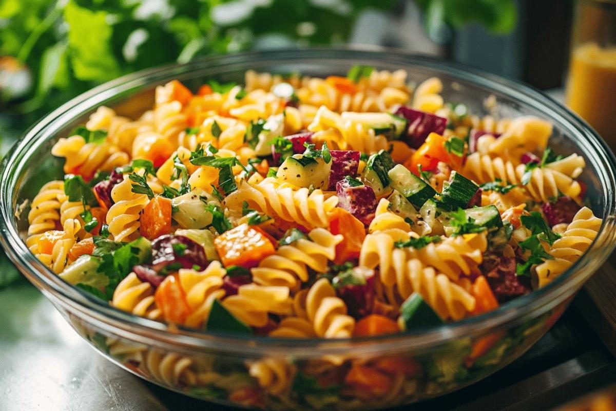 Salade de pâtes facile et savoureuse : recette complète avec légumes frais et vinaigrette maison