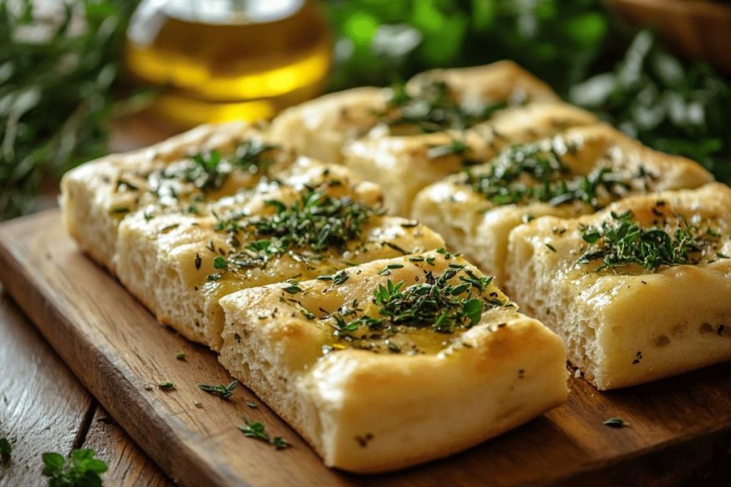 Recette de focaccia italienne moelleuse : pain plat aux herbes et à l'huile d'olive maison